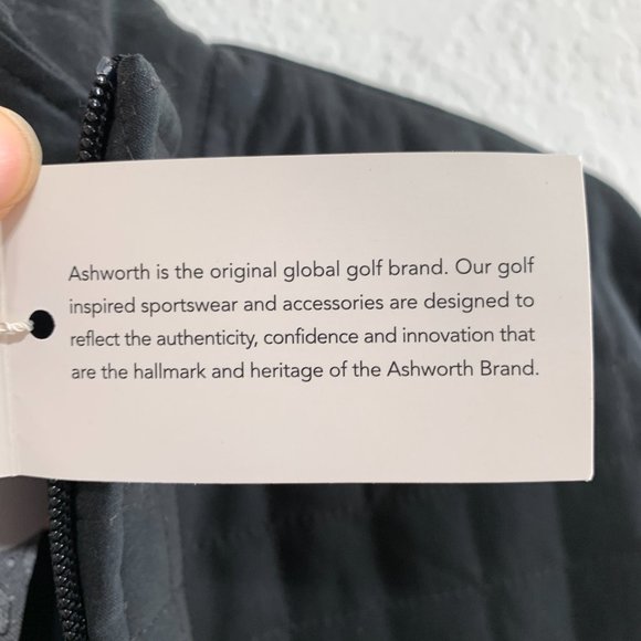 Ashworth NWT Women M Black/Navy Blue Zip Mock Neck Jacket Quilted Body Knit Arms - Picture 9 of 15